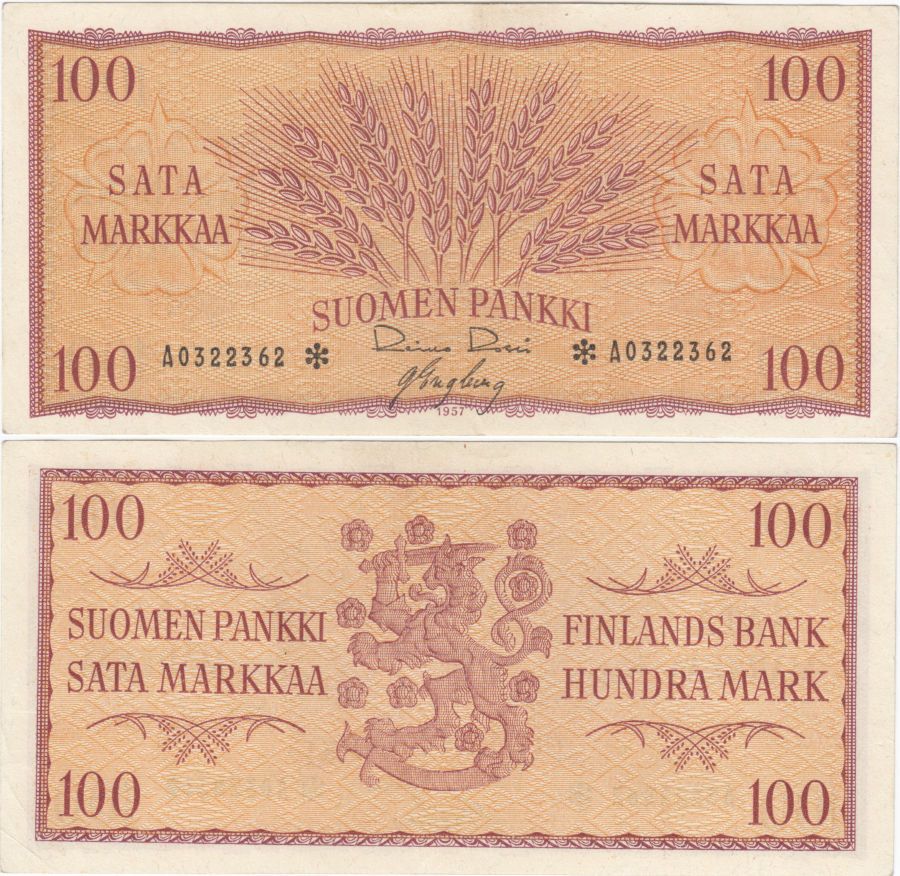 100 Markkaa 1957 A0322362* kl.5